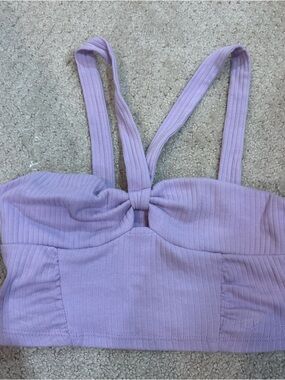 PacSun Lavender Ribbed Knot-Front Crop Top